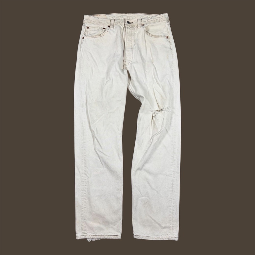 Vintage Levis 501 Denim Jeans Tag 34x32 Fit  32x31 USA Made White Distressed